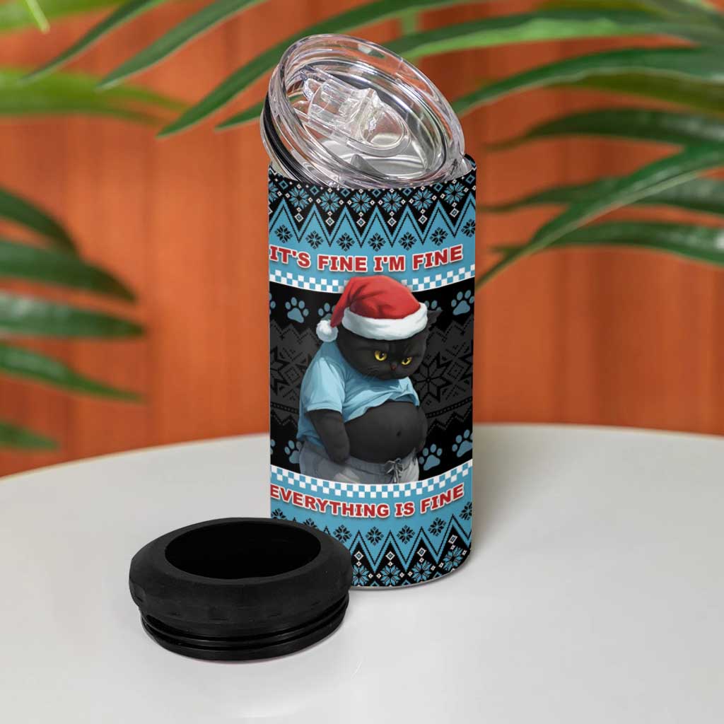 Cat Christmas 4 in 1 Can Cooler Tumbler It’s Fine I’m Fine Everything Is Fine - Wonder Print Shop