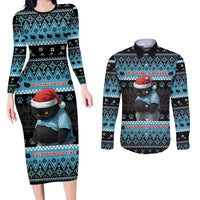 Cat Christmas Couples Matching Long Sleeve Bodycon Dress and Long Sleeve Button Shirt It’s Fine I’m Fine Everything Is Fine - Wonder Print Shop