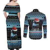 Cat Christmas Couples Matching Off Shoulder Maxi Dress and Long Sleeve Button Shirt It’s Fine I’m Fine Everything Is Fine - Wonder Print Shop