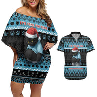 Cat Christmas Couples Matching Off Shoulder Short Dress and Hawaiian Shirt It’s Fine I’m Fine Everything Is Fine - Wonder Print Shop