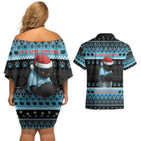 Cat Christmas Couples Matching Off Shoulder Short Dress and Hawaiian Shirt It’s Fine I’m Fine Everything Is Fine - Wonder Print Shop