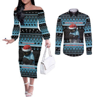 Cat Christmas Couples Matching Off The Shoulder Long Sleeve Dress and Long Sleeve Button Shirt It’s Fine I’m Fine Everything Is Fine - Wonder Print Shop