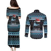 Cat Christmas Couples Matching Puletasi and Long Sleeve Button Shirt It’s Fine I’m Fine Everything Is Fine - Wonder Print Shop