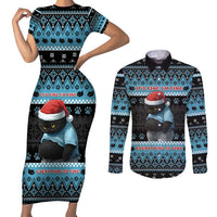 Cat Christmas Couples Matching Short Sleeve Bodycon Dress and Long Sleeve Button Shirt It’s Fine I’m Fine Everything Is Fine - Wonder Print Shop