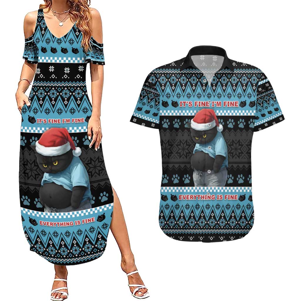 Cat Christmas Couples Matching Summer Maxi Dress and Hawaiian Shirt It’s Fine I’m Fine Everything Is Fine - Wonder Print Shop