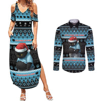 Cat Christmas Couples Matching Summer Maxi Dress and Long Sleeve Button Shirt It’s Fine I’m Fine Everything Is Fine - Wonder Print Shop