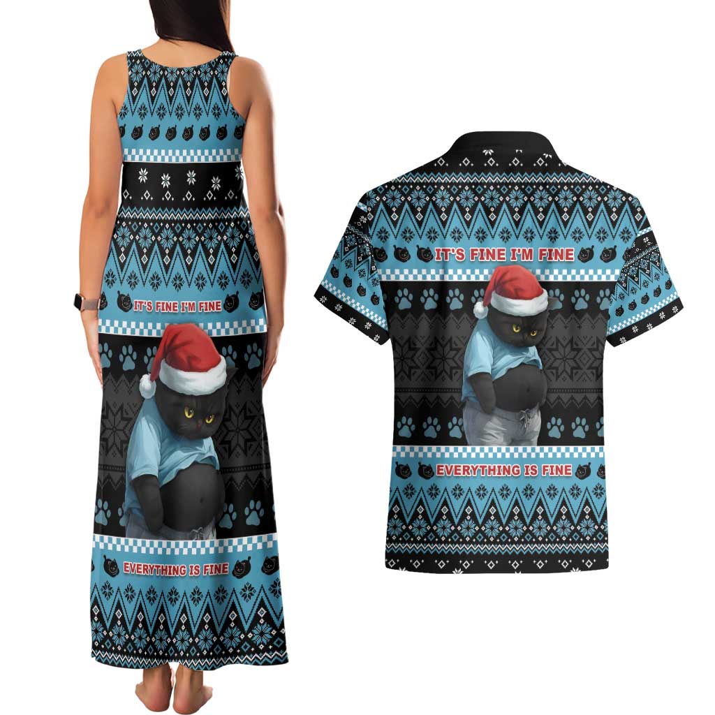 Cat Christmas Couples Matching Tank Maxi Dress and Hawaiian Shirt It’s Fine I’m Fine Everything Is Fine - Wonder Print Shop