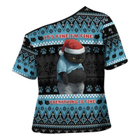 Cat Christmas Cross Shoulder Shirt It’s Fine I’m Fine Everything Is Fine - Wonder Print Shop