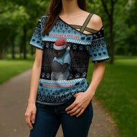Cat Christmas Cross Shoulder Shirt It’s Fine I’m Fine Everything Is Fine - Wonder Print Shop