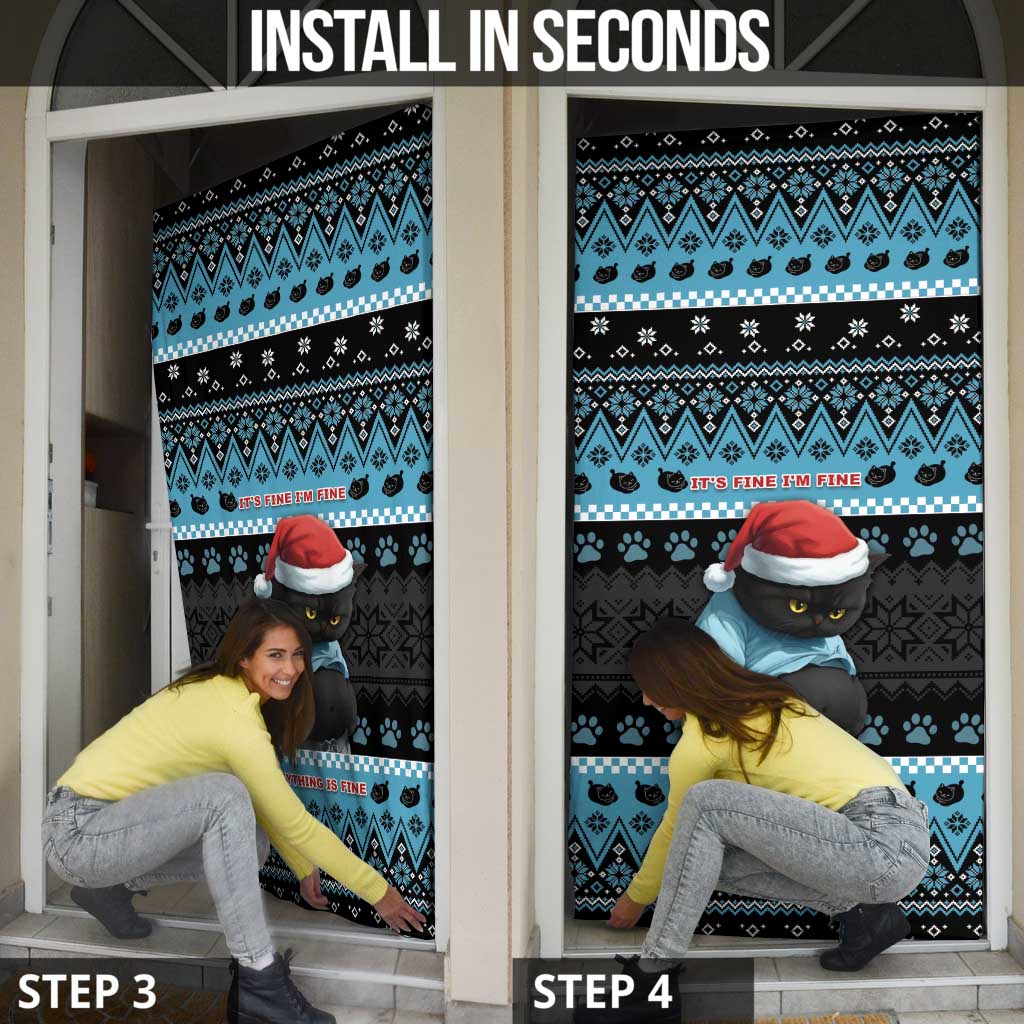 Cat Christmas Door Cover It’s Fine I’m Fine Everything Is Fine - Wonder Print Shop