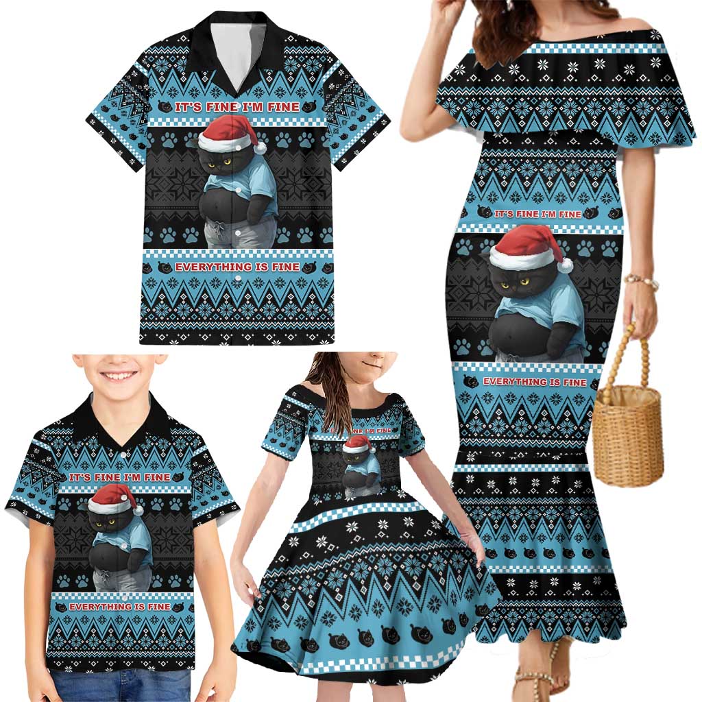 Cat Christmas Family Matching Mermaid Dress and Hawaiian Shirt It’s Fine I’m Fine Everything Is Fine - Wonder Print Shop