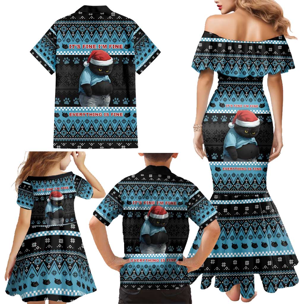 Cat Christmas Family Matching Mermaid Dress and Hawaiian Shirt It’s Fine I’m Fine Everything Is Fine - Wonder Print Shop