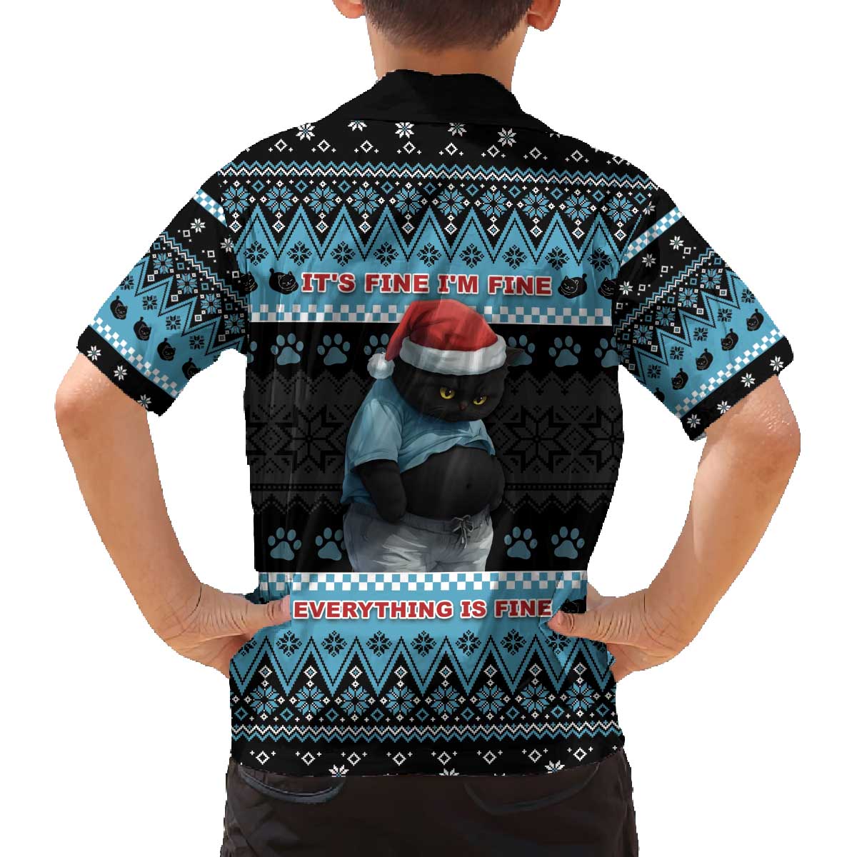 Cat Christmas Family Matching Off The Shoulder Long Sleeve Dress and Hawaiian Shirt It’s Fine I’m Fine Everything Is Fine - Wonder Print Shop