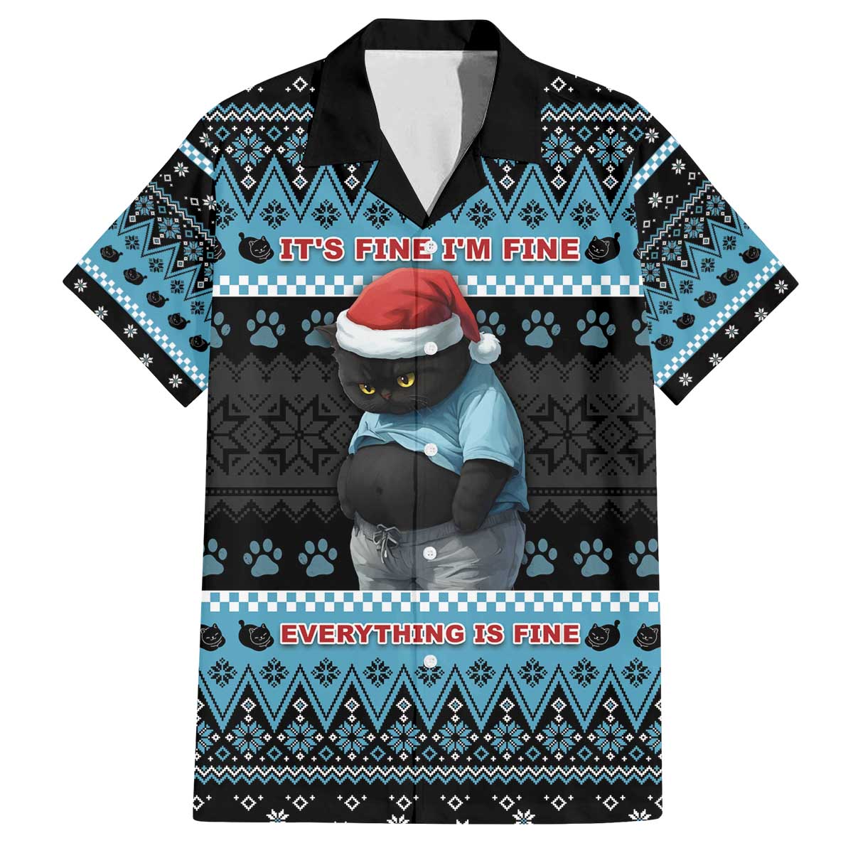 Cat Christmas Family Matching Off The Shoulder Long Sleeve Dress and Hawaiian Shirt It’s Fine I’m Fine Everything Is Fine - Wonder Print Shop