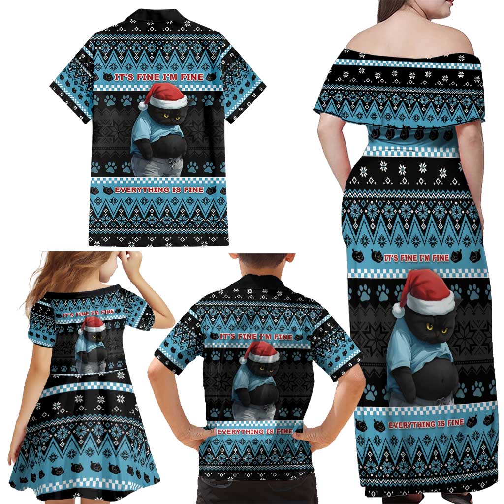 Cat Christmas Family Matching Off Shoulder Maxi Dress and Hawaiian Shirt It’s Fine I’m Fine Everything Is Fine - Wonder Print Shop