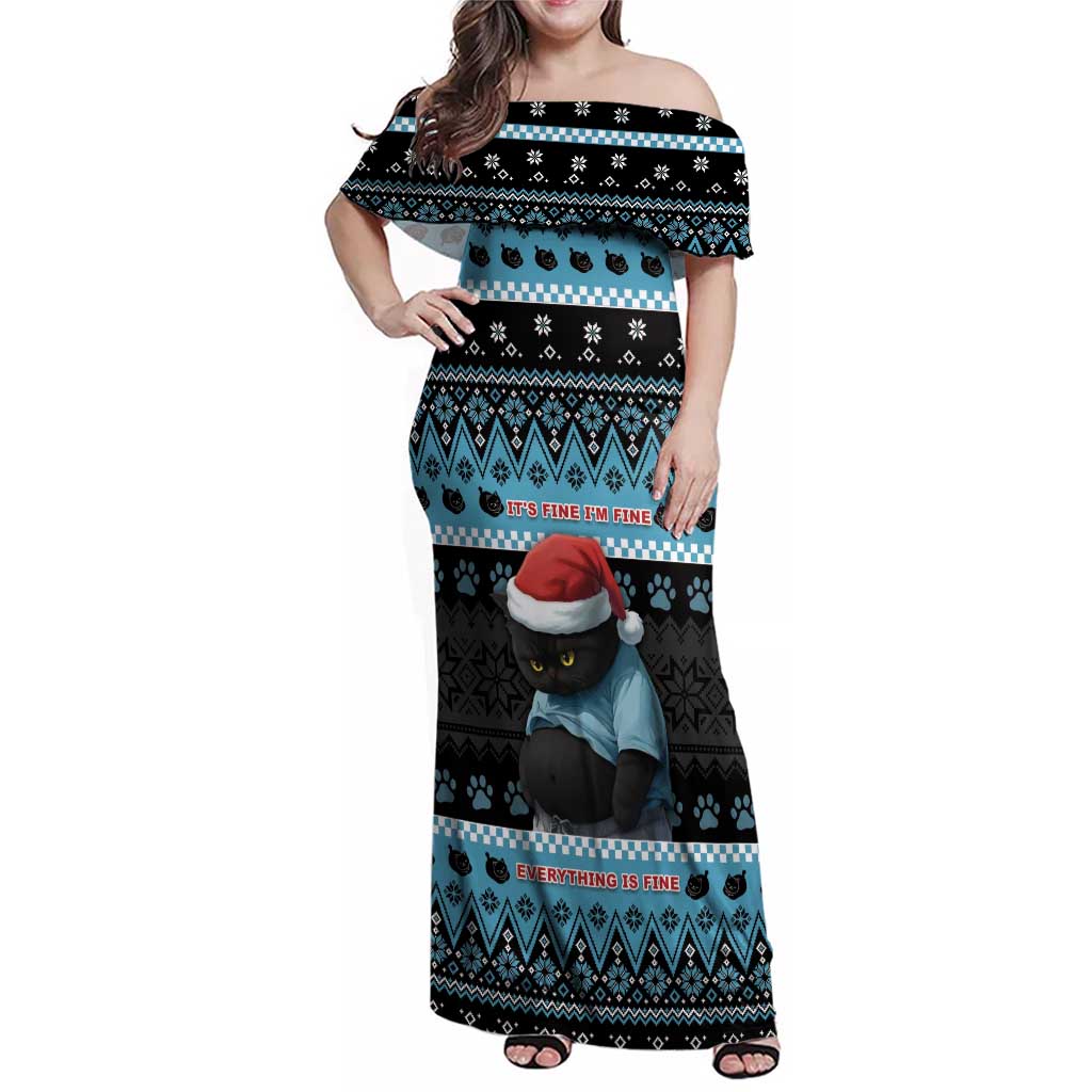 Cat Christmas Family Matching Off Shoulder Maxi Dress and Hawaiian Shirt It’s Fine I’m Fine Everything Is Fine - Wonder Print Shop