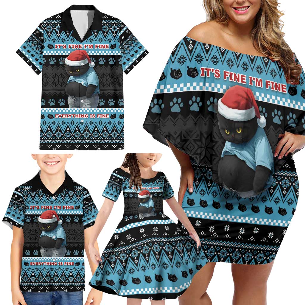Cat Christmas Family Matching Off Shoulder Short Dress and Hawaiian Shirt It’s Fine I’m Fine Everything Is Fine - Wonder Print Shop