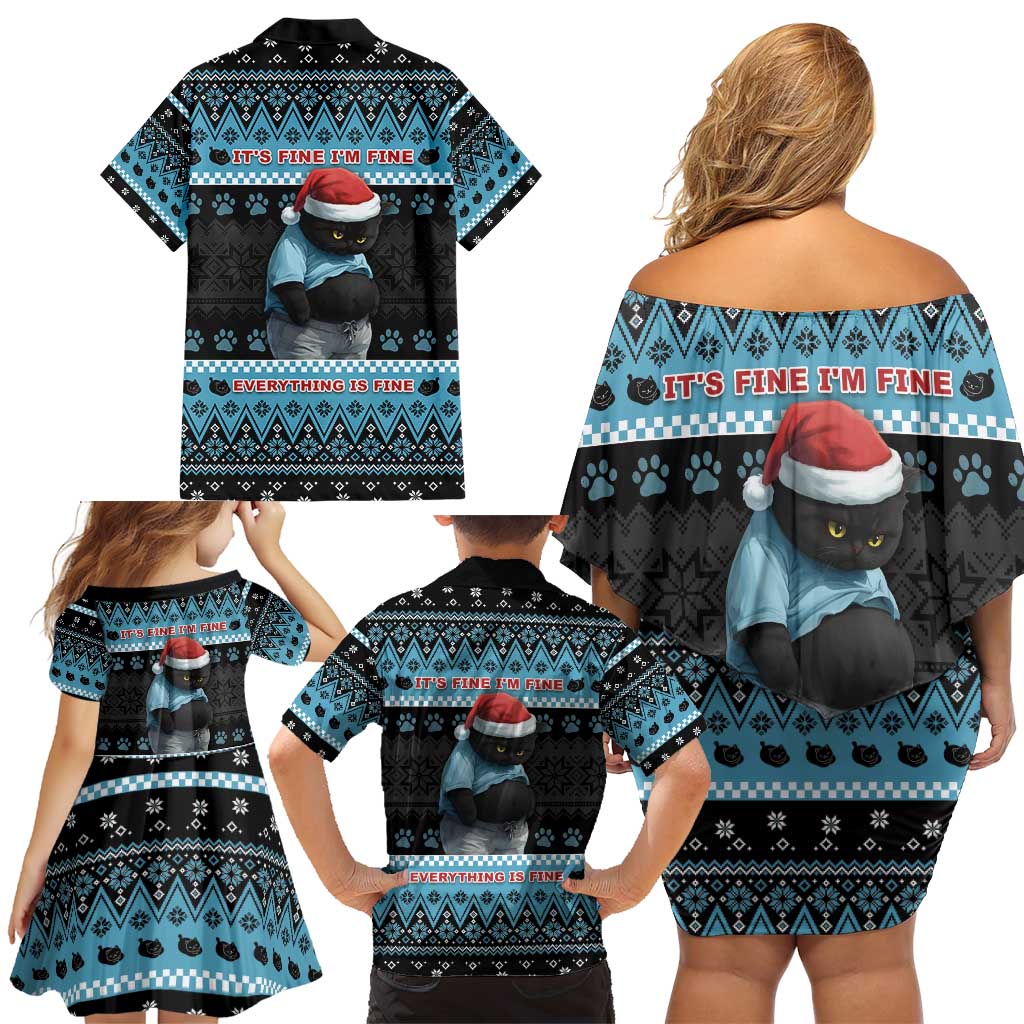 Cat Christmas Family Matching Off Shoulder Short Dress and Hawaiian Shirt It’s Fine I’m Fine Everything Is Fine - Wonder Print Shop