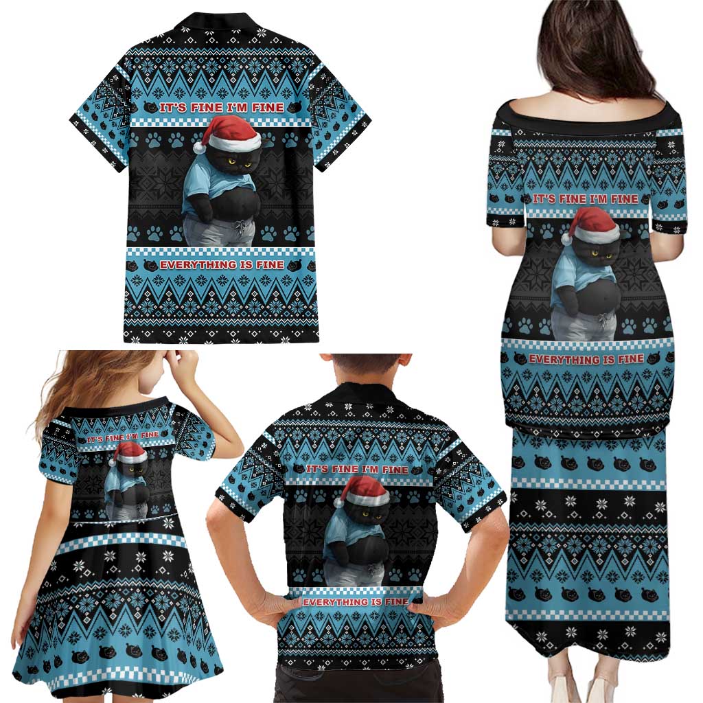 Cat Christmas Family Matching Puletasi and Hawaiian Shirt It’s Fine I’m Fine Everything Is Fine - Wonder Print Shop