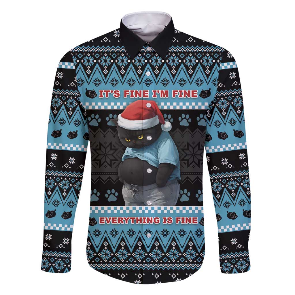 Cat Christmas Family Matching Short Sleeve Bodycon Dress and Hawaiian Shirt It’s Fine I’m Fine Everything Is Fine - Wonder Print Shop