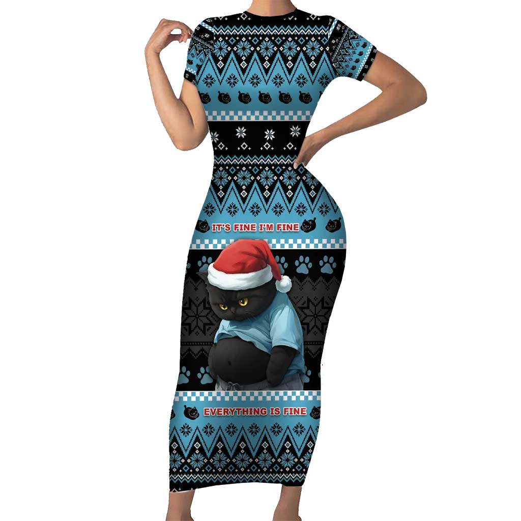 Cat Christmas Family Matching Short Sleeve Bodycon Dress and Hawaiian Shirt It’s Fine I’m Fine Everything Is Fine - Wonder Print Shop
