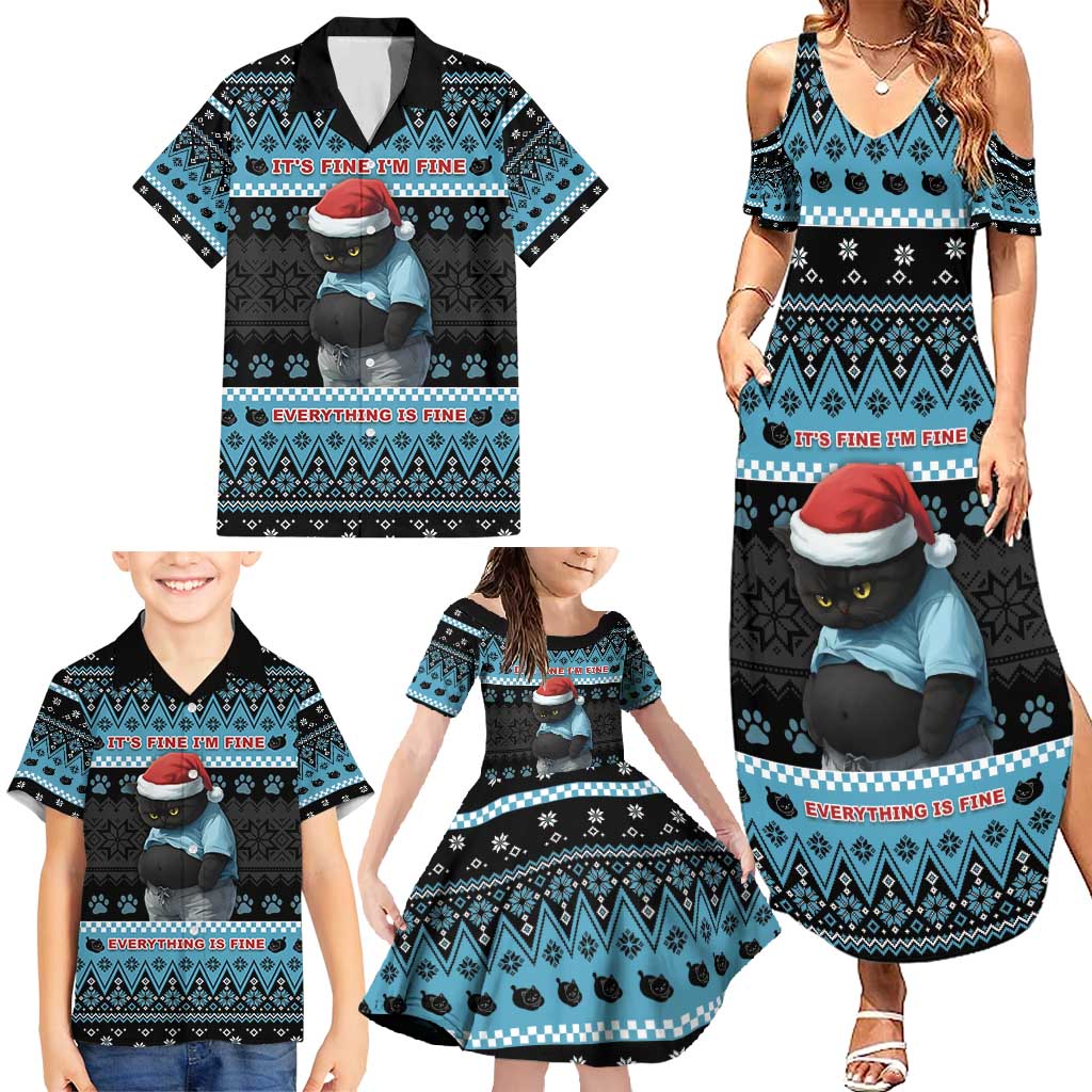 Cat Christmas Family Matching Summer Maxi Dress and Hawaiian Shirt It’s Fine I’m Fine Everything Is Fine - Wonder Print Shop