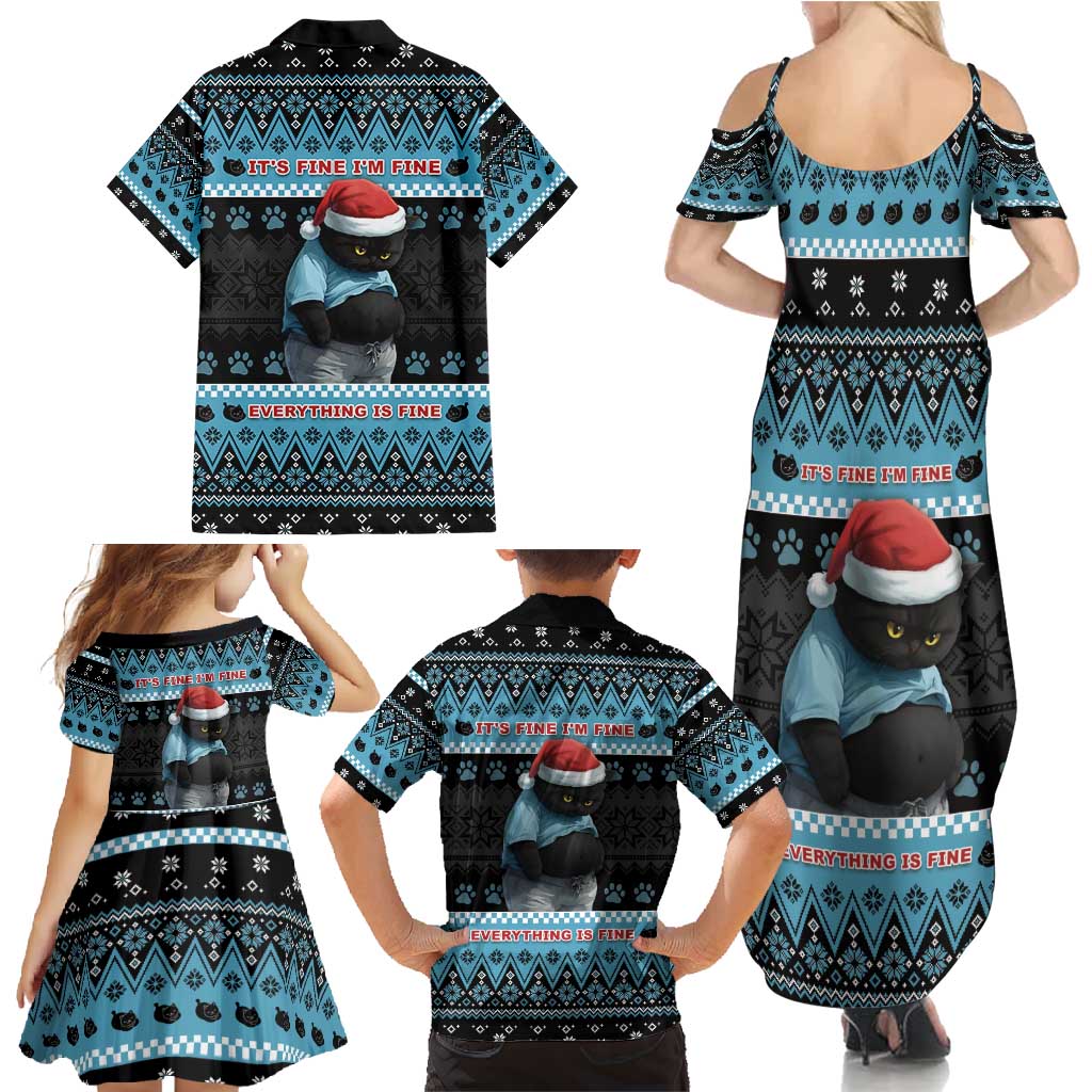 Cat Christmas Family Matching Summer Maxi Dress and Hawaiian Shirt It’s Fine I’m Fine Everything Is Fine - Wonder Print Shop