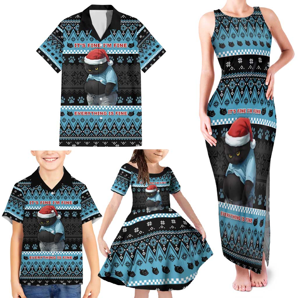 Cat Christmas Family Matching Tank Maxi Dress and Hawaiian Shirt It’s Fine I’m Fine Everything Is Fine - Wonder Print Shop