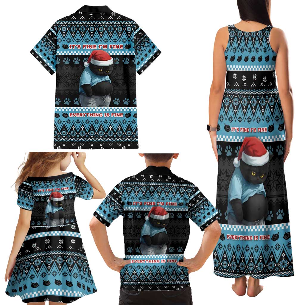 Cat Christmas Family Matching Tank Maxi Dress and Hawaiian Shirt It’s Fine I’m Fine Everything Is Fine - Wonder Print Shop