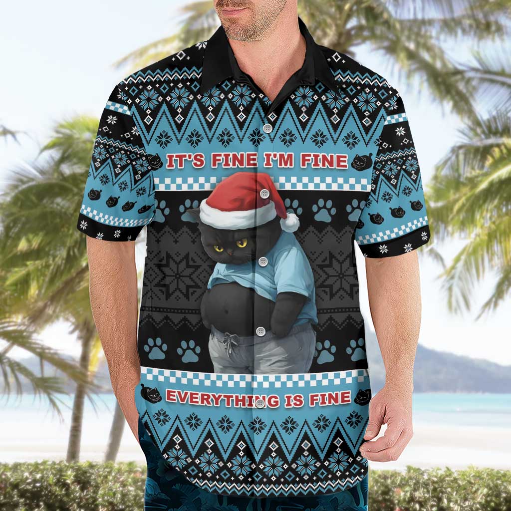 Cat Christmas Hawaiian Shirt It’s Fine I’m Fine Everything Is Fine - Wonder Print Shop