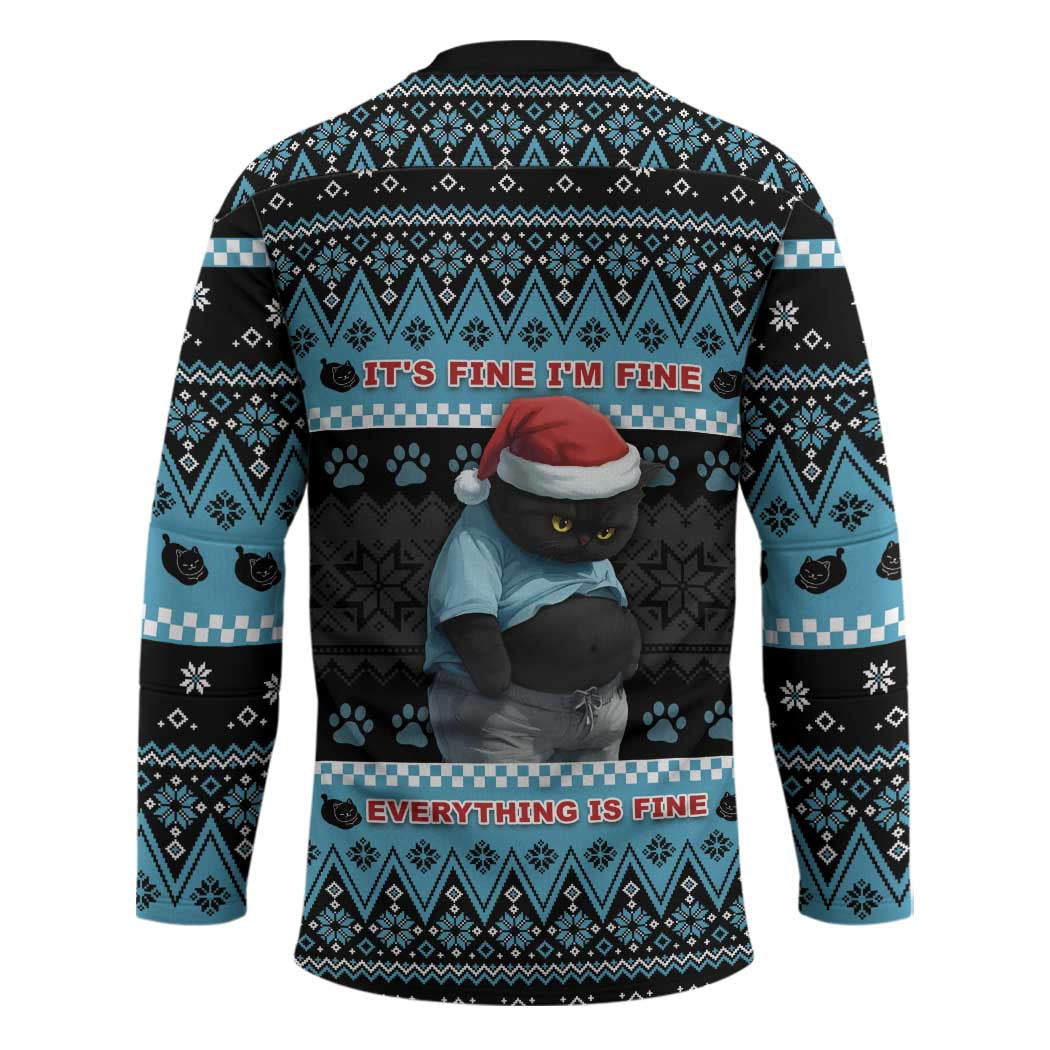 Cat Christmas Hockey Jersey It’s Fine I’m Fine Everything Is Fine - Wonder Print Shop