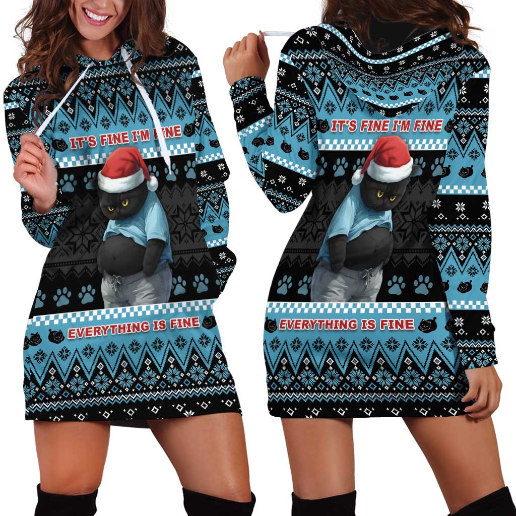 Cat Christmas Hoodie Dress It’s Fine I’m Fine Everything Is Fine - Wonder Print Shop