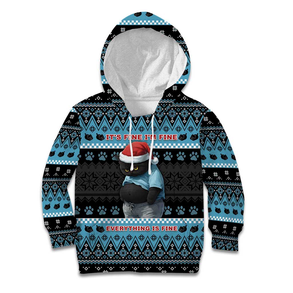 Cat Christmas Kid Hoodie It’s Fine I’m Fine Everything Is Fine - Wonder Print Shop