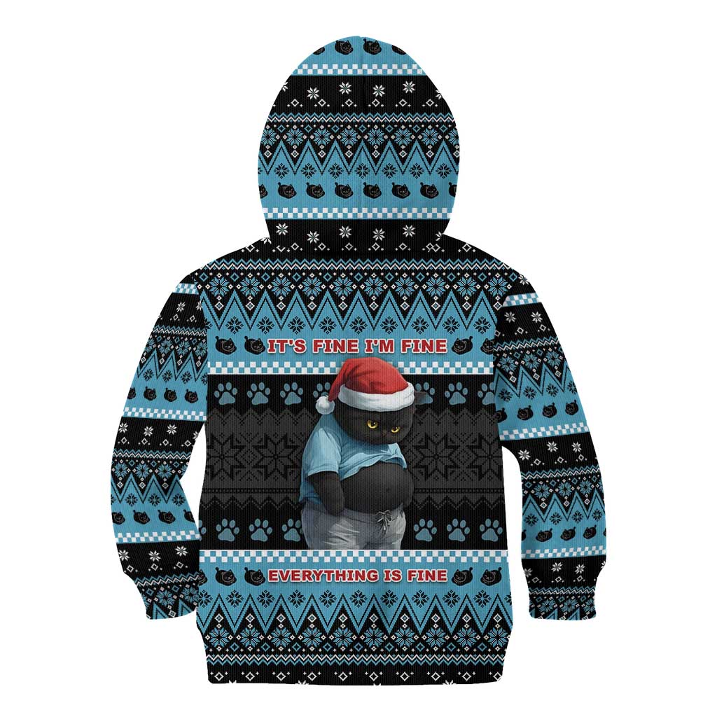 Cat Christmas Kid Hoodie It’s Fine I’m Fine Everything Is Fine - Wonder Print Shop