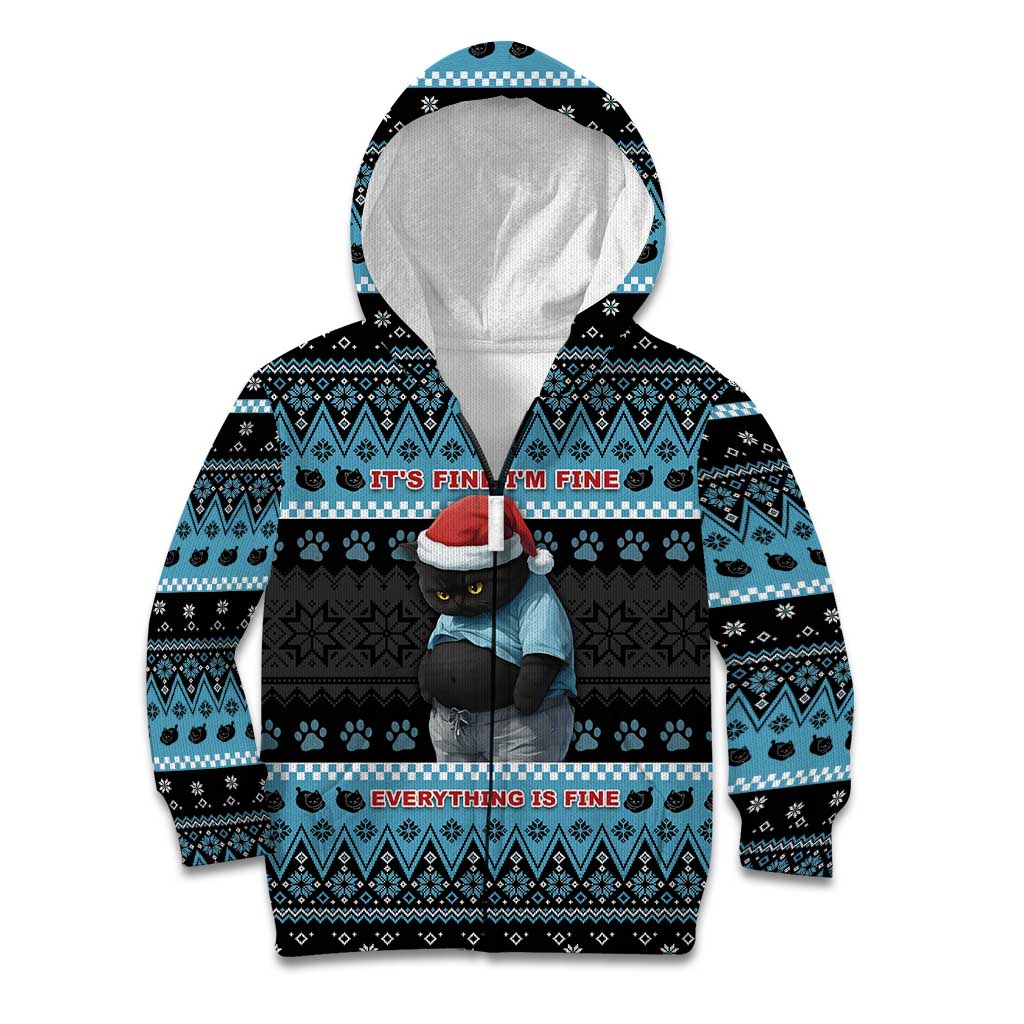 Cat Christmas Kid Hoodie It’s Fine I’m Fine Everything Is Fine - Wonder Print Shop
