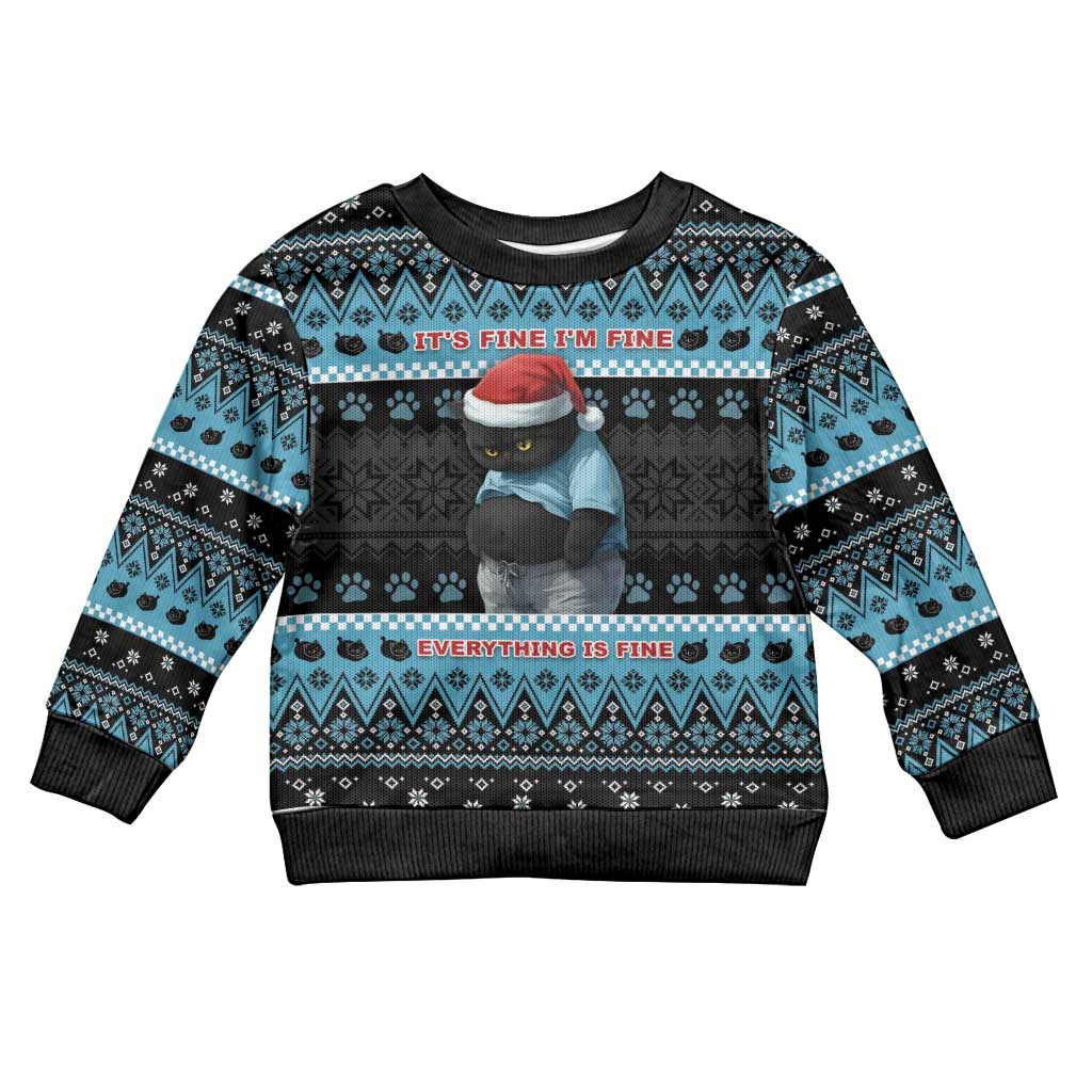 Cat Christmas Kid Ugly Christmas Sweater It’s Fine I’m Fine Everything Is Fine - Wonder Print Shop
