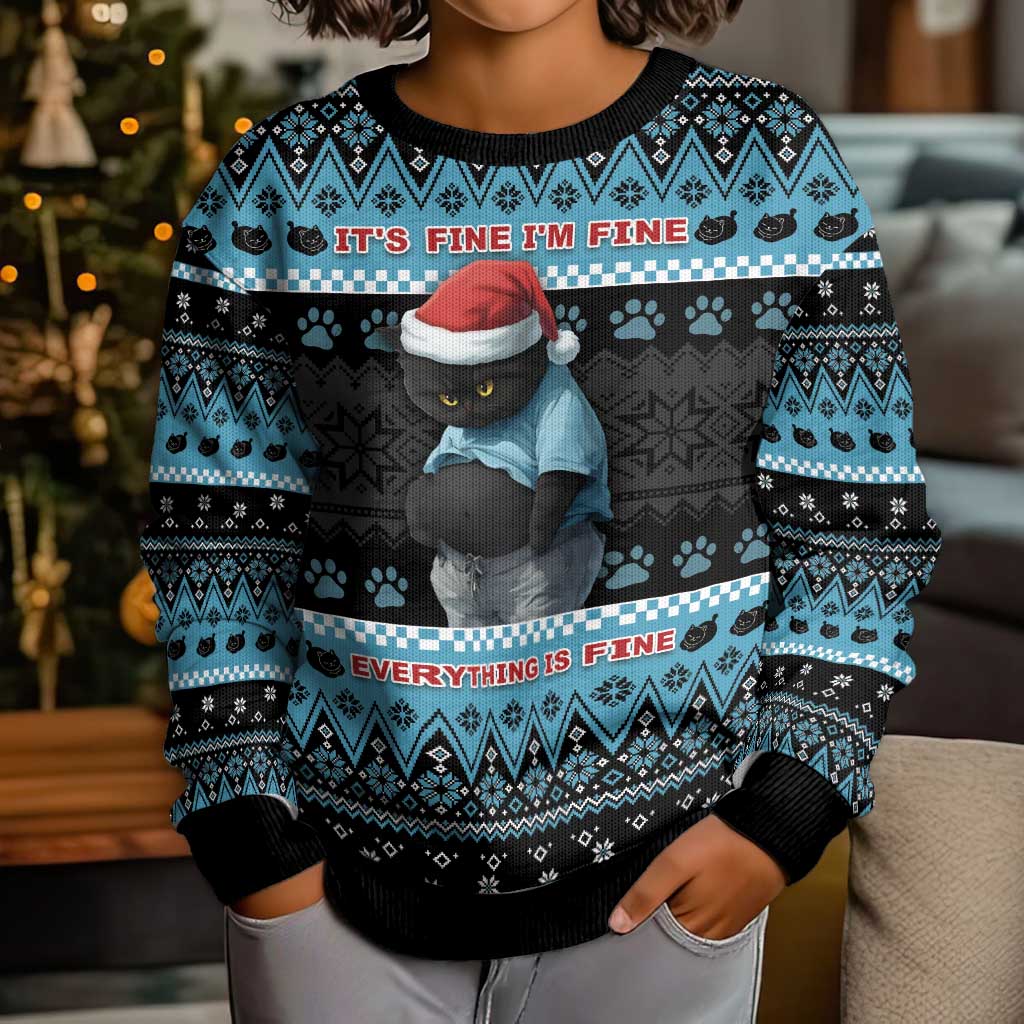 Cat Christmas Kid Ugly Christmas Sweater It’s Fine I’m Fine Everything Is Fine - Wonder Print Shop