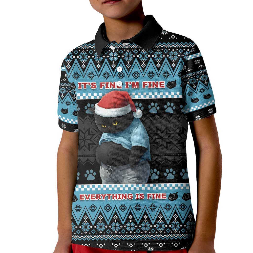 Cat Christmas Kid Polo Shirt It’s Fine I’m Fine Everything Is Fine - Wonder Print Shop