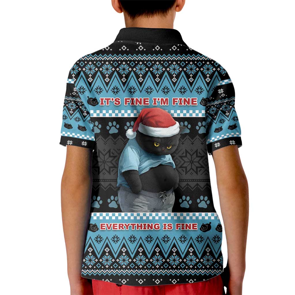 Cat Christmas Kid Polo Shirt It’s Fine I’m Fine Everything Is Fine - Wonder Print Shop