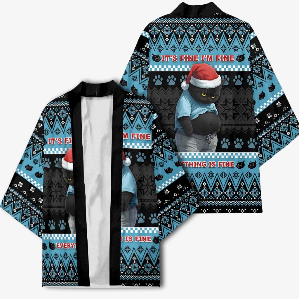 Cat Christmas Kimono It’s Fine I’m Fine Everything Is Fine - Wonder Print Shop