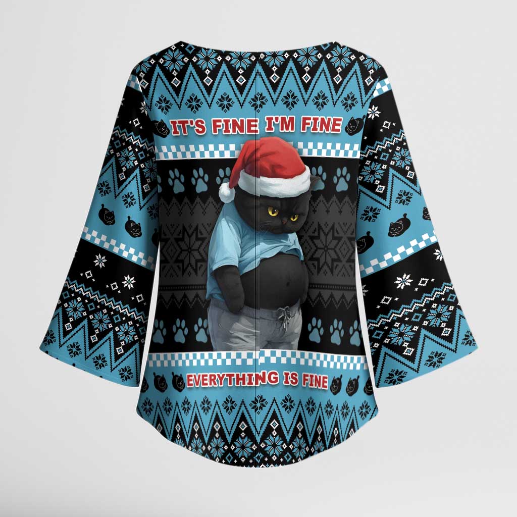 Cat Christmas Kimono Sleeve Blouse It’s Fine I’m Fine Everything Is Fine - Wonder Print Shop
