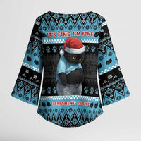 Cat Christmas Kimono Sleeve Blouse It’s Fine I’m Fine Everything Is Fine - Wonder Print Shop