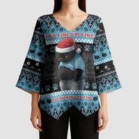 Cat Christmas Kimono Sleeve Blouse It’s Fine I’m Fine Everything Is Fine - Wonder Print Shop