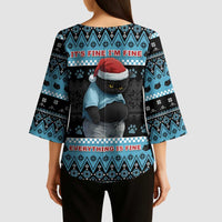 Cat Christmas Kimono Sleeve Blouse It’s Fine I’m Fine Everything Is Fine - Wonder Print Shop