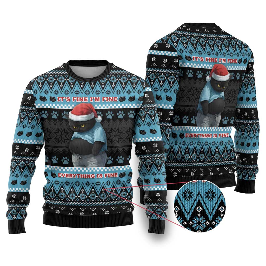 Cat Christmas Ugly Christmas Sweater It’s Fine I’m Fine Everything Is Fine - Wonder Print Shop