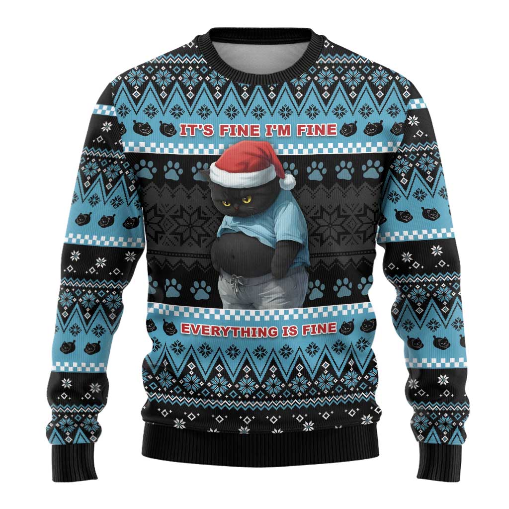 Cat Christmas Ugly Christmas Sweater It’s Fine I’m Fine Everything Is Fine - Wonder Print Shop