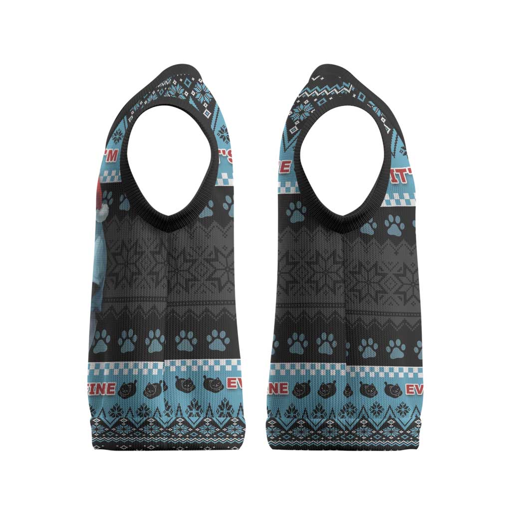 Cat Christmas Knitted V-Neck Vest It’s Fine I’m Fine Everything Is Fine - Wonder Print Shop