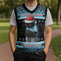 Cat Christmas Knitted V-Neck Vest It’s Fine I’m Fine Everything Is Fine - Wonder Print Shop