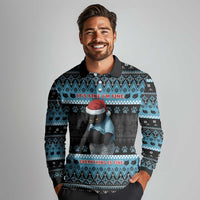 Cat Christmas Long Sleeve Polo Shirt It’s Fine I’m Fine Everything Is Fine - Wonder Print Shop