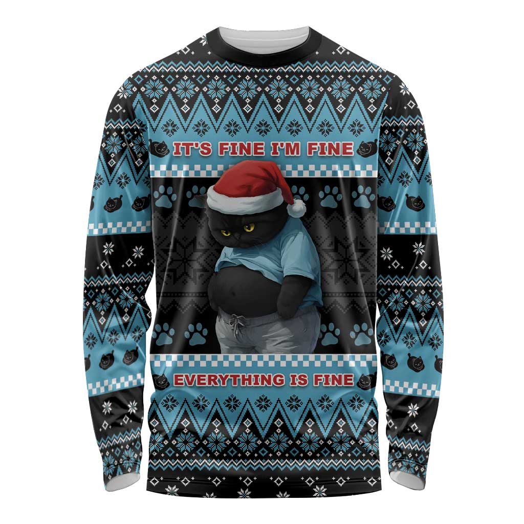 Cat Christmas Long Sleeve Shirt It’s Fine I’m Fine Everything Is Fine - Wonder Print Shop